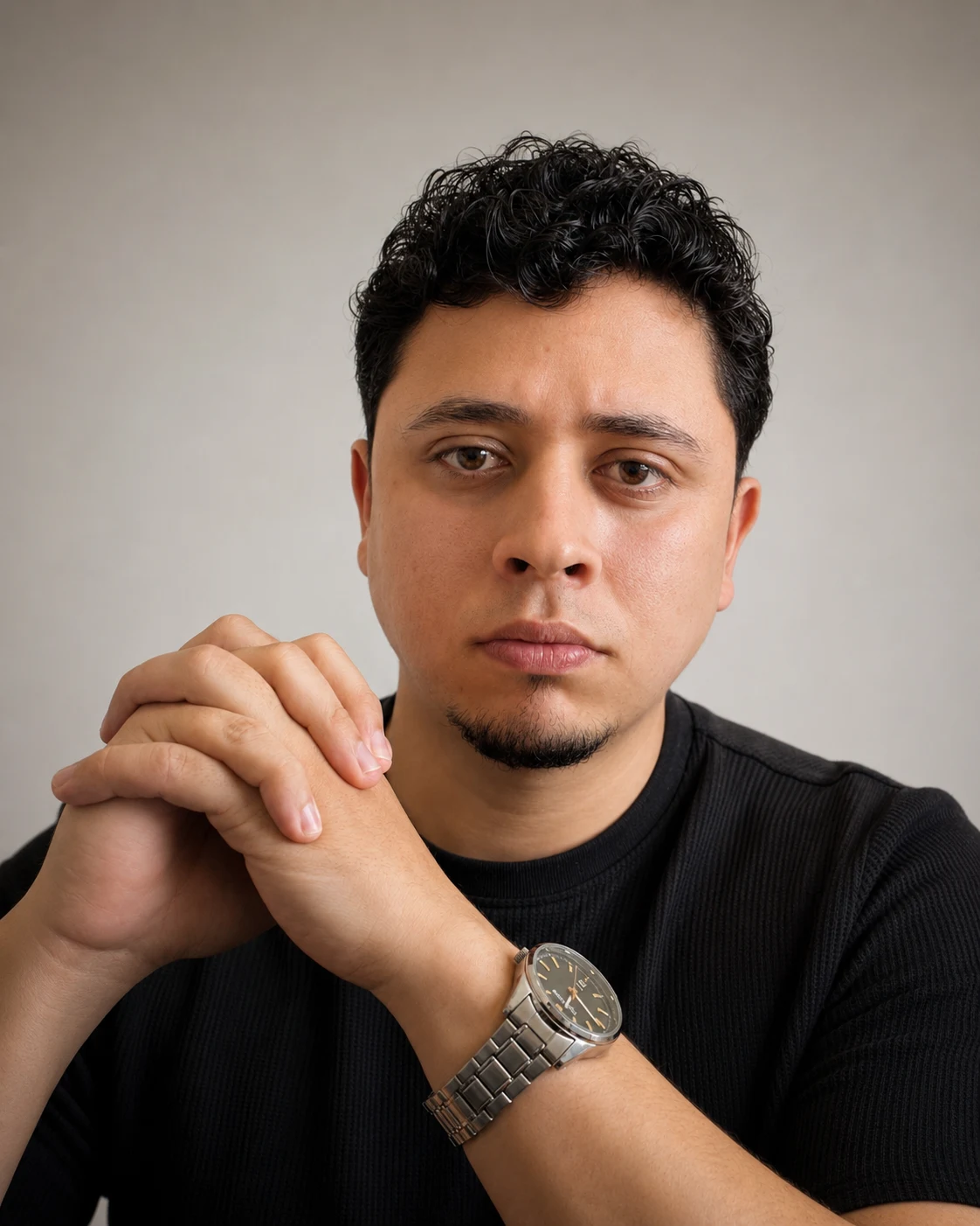 Renato Costa em retrato com as mãos unidas